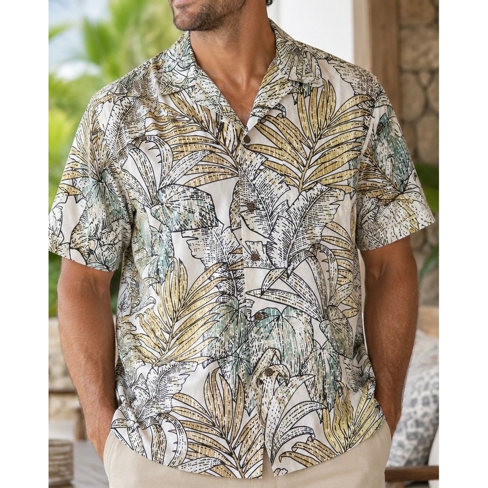 RJC Hawaiian Shirt XL Made in Hawaii Tropical Leaf Aloha Camp Shirt USA